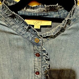 Soft Jean dress with ruffle at bottom. Loft size Lrg